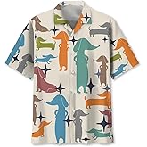Dachshund Hawaiian Shirts for Men Short Sleeve Aloha Beach Shirt Floral Summer Casual Button Down Shirts