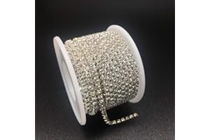 Dowarm 1 Roll 10 Yards Rhinestone Chain, Crystal Rhinestones Close Chain, Sew on Crystal Rhinstone Chain Trim, Crystal Claw Cup Chain Roll (Crystal, SS12 3MM)
