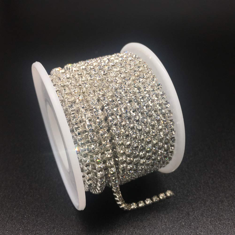 Dowarm Rhinestone Chain Roll - 10 Yards, Close Chain, Sew On Trim with Crystal Rhinestones (SS8 2.8MM)