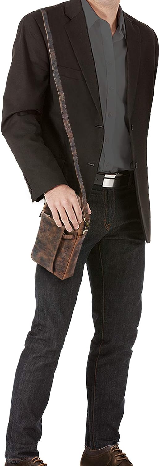 STILORD "Fiete" 2-in-1 Shoulder Bag/Wrist Bag Leather Men Vintage Hand Bag with Strap Small Cross Body Bag for Travel Journey Festival in Genuine Leather Colour:Sepia - Image 3