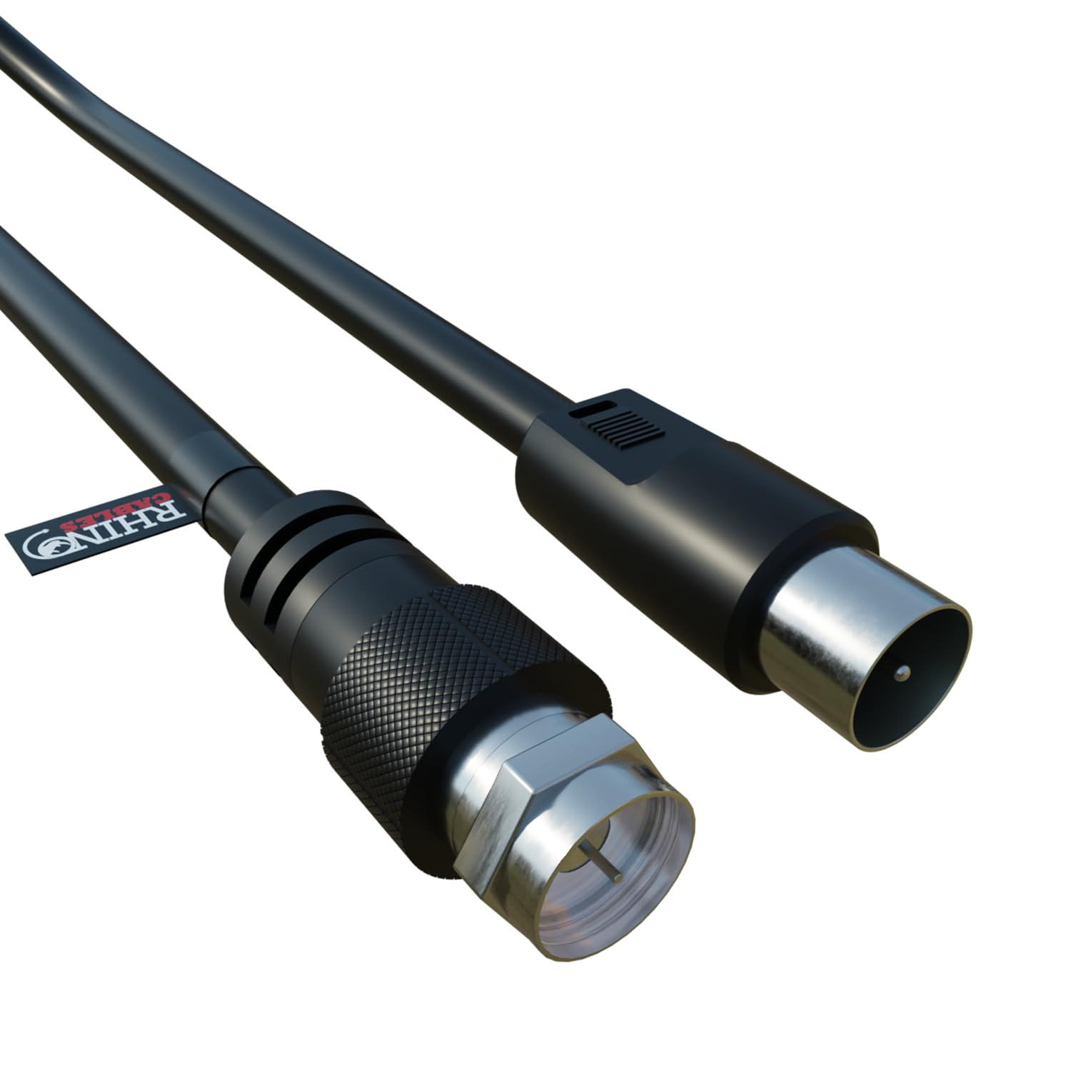 rhinocables - Coaxial Aerial to F-Type M-Male Cable | Enhanced Signal for TV, Sky, Sat, Freesat, Virgin, BT | Durable RG59 75 Ohm | Easy Installation | Black, 1.5m