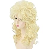 LeMarnia Women's Wigs 70s 80s Fashion Singer Wigs Blonde Long Curly Beehive Wigs for Halloween Costume Party Wig