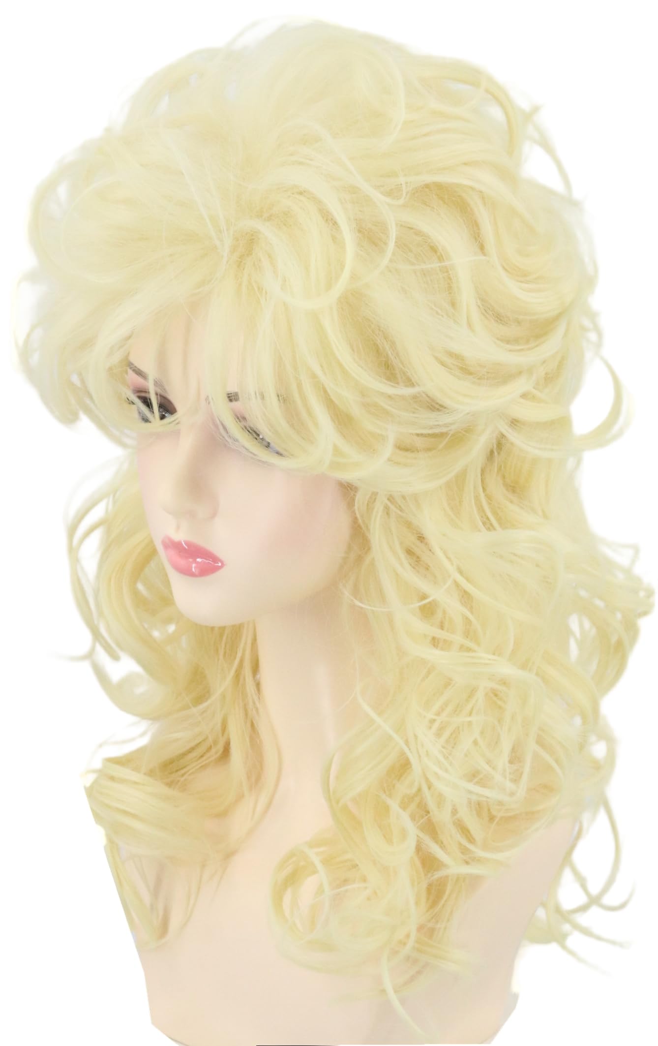 Photo 1 of LeMarnia Women's Wigs 70s 80s Fashion Singer Wigs Blonde Long Curly Beehive Wigs for Halloween Costume Party Wig