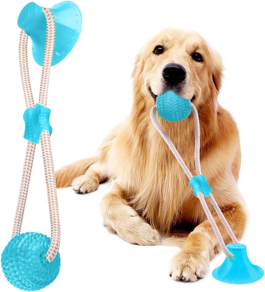 Suction Cup Dog Toy, Dog Tug Rope Chew Ball Toy with Suction Cup, Multifunction Pet Molar Bite Toy, Chew Resistant Suction Cup Style Dog Ball Toy, Dog Toothbrush Toy for Molar, Teeth Cleaning, Play
