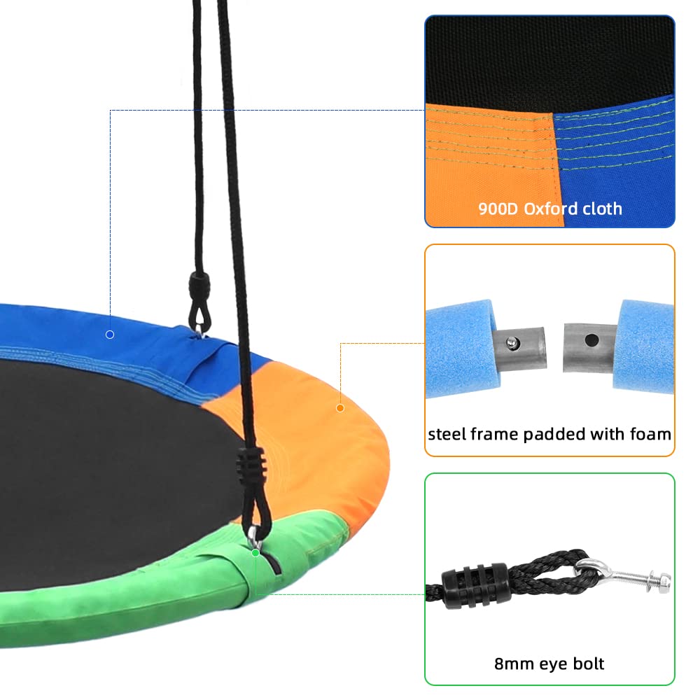 Saucer Tree Swing Seat for Kids 40 Inch Outdoor Round Tree Swing for Children Heavy Duty Safe Durable Easy Install for Backyard Multicolor