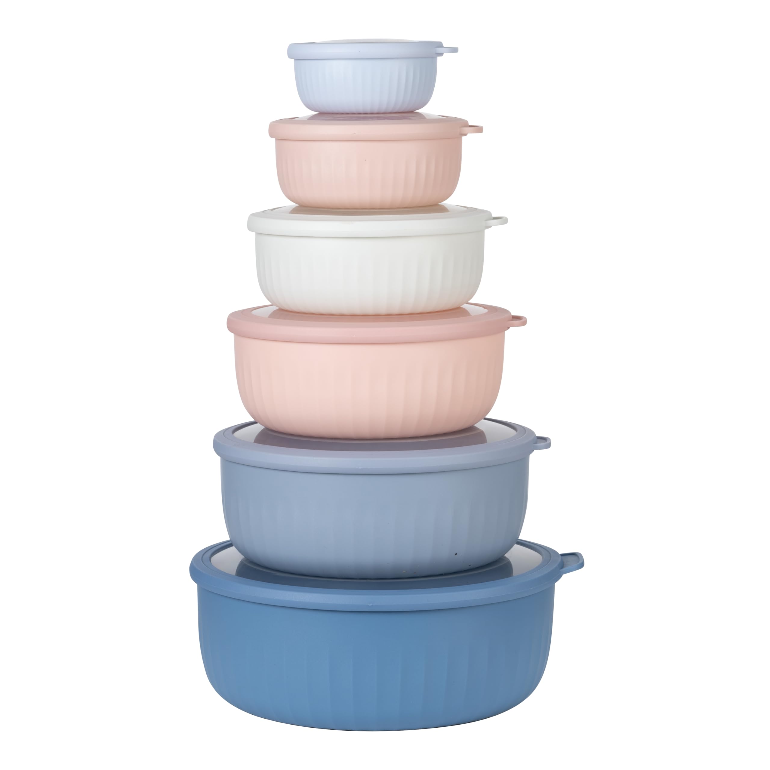 COOK WITH COLOR Prep Bowls with Lids- Wide and Deep Nesting Plastic Small Mixing Bowl Set with Lids, 12 Piece Set - Wide Bowls, Blue/Pink Image