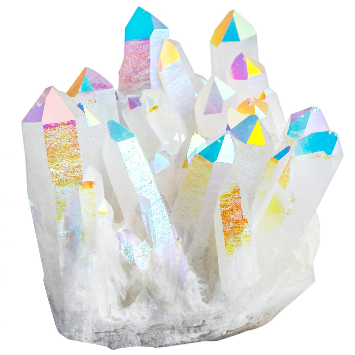 Nupuyai Titanium Coated Rock Crystal Cluster Drusy Geode for Healing Reiki Energy, Irregular Rough Gemstone for Home Decor Angel Aura Quartz