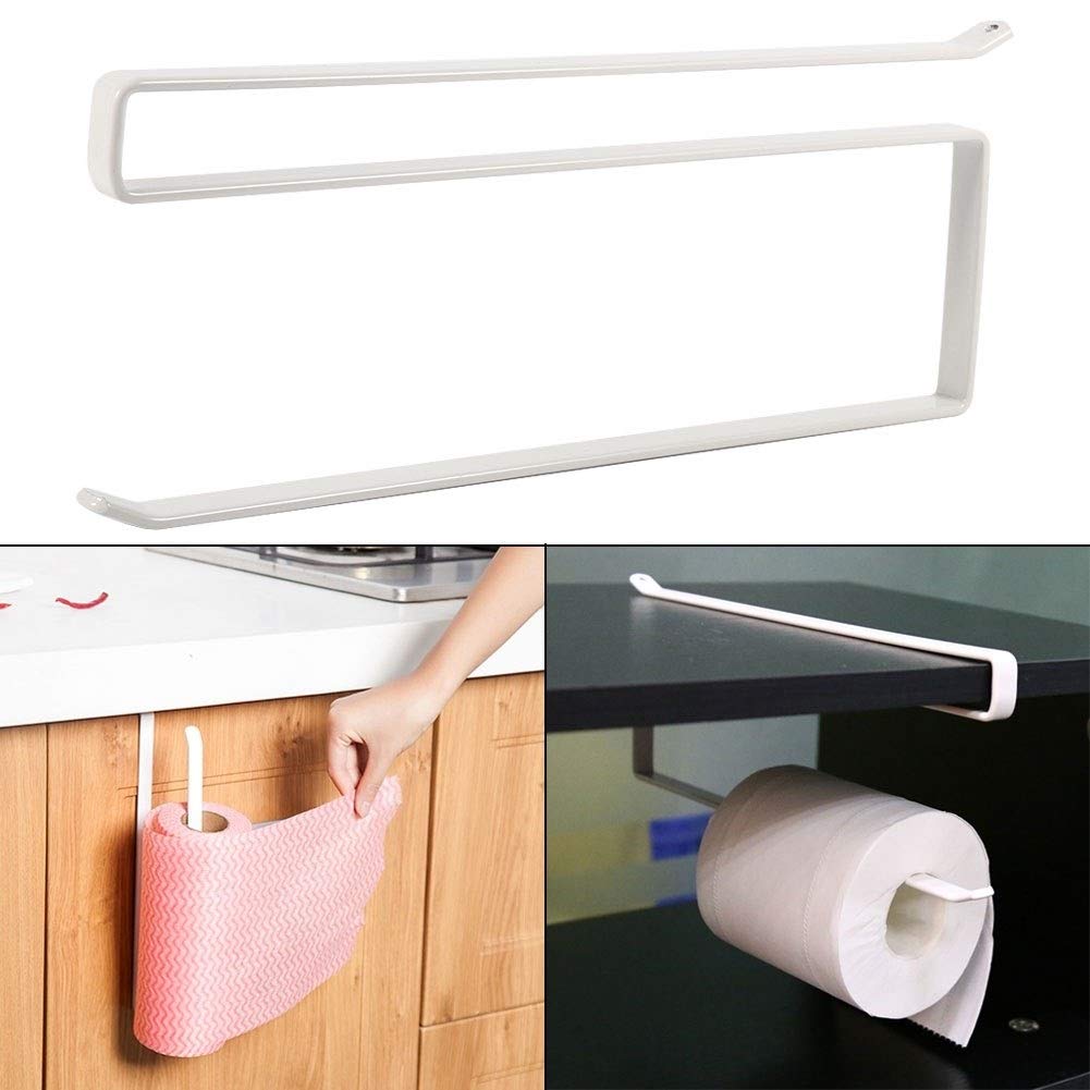 KSTE Cabinet Paper Towel Holder, Towel Rack, Under Cabinet Paper Roll Towel Hanging Holder Rack No Drilling Iron Paper Rack for Kitchen Storage Organizer