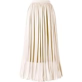 THHGPO Women's Metallic Shiny Maxi Skirts Lightweight Silky Flowy Skirt for Summer Beach Holiday