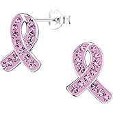 ICYROSE 925 solid sterling silver with Crystal Awareness Ribbon Stud Earrings for cancer Survivor Support Jewelry (Nickel Free)