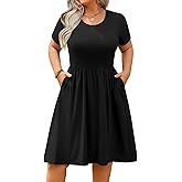 IN'VOLAND Womens Plus Size Summer Dress Short Sleeve Casual Mini Dresses Empire Waist T-Shirt Dress with Pockets