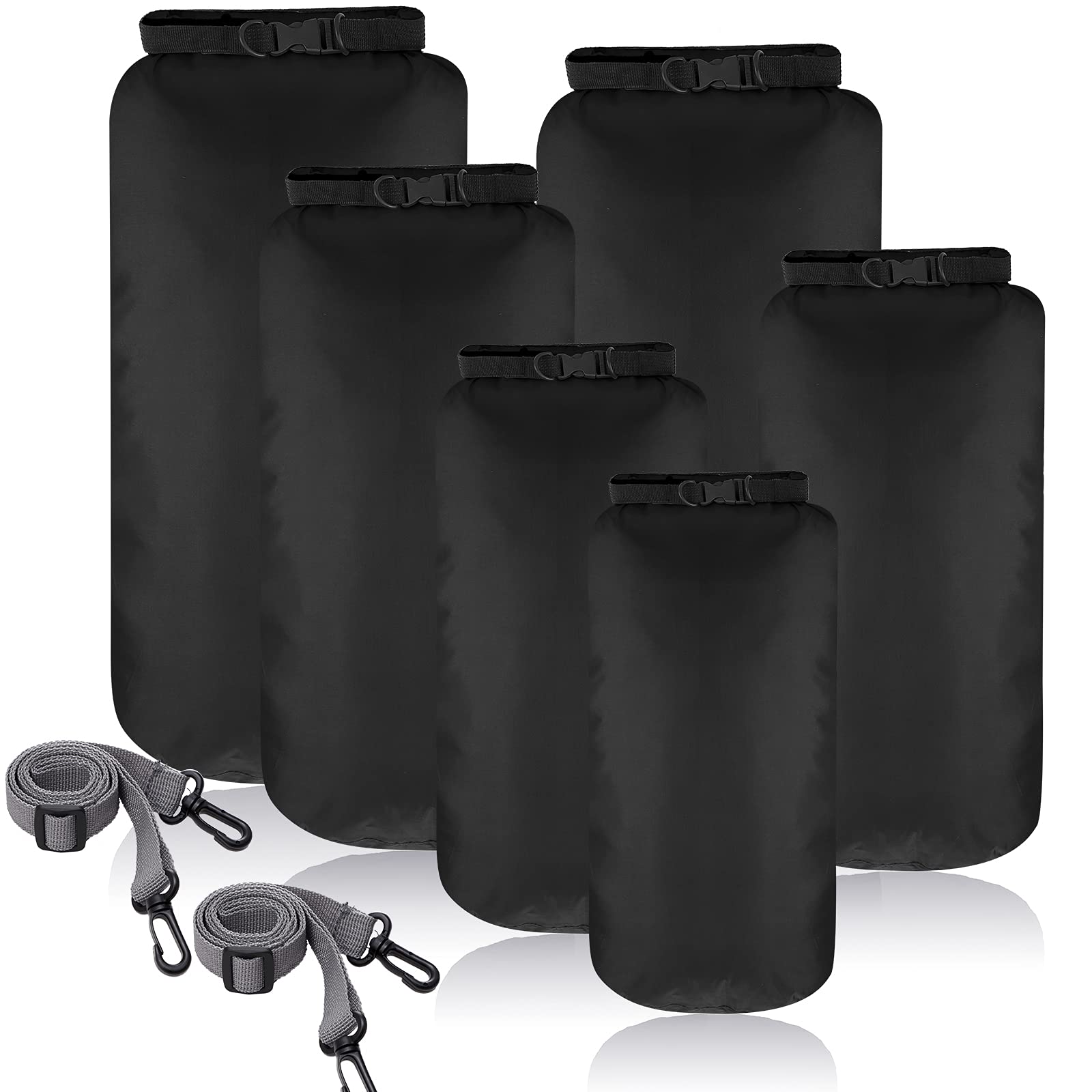 Shappy 6 Waterproof Dry Bag Dry Bag Combo Set Lightweight Airtight Dry Bags with Capacity 20L 15L 10L 8L 5L 3L and Long Adjustable Shoulder Strap for Kayak Boat, Black, 14.37 inches, Modern