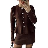 Milumia Women's Peplum Cardigan Sweaters Dressy Long Sleeve Round Neck Button Up Knit Top Winter Outfits