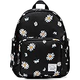 VASCHY Small Backpack for Women, Cute Mini Lightweight Nylon Travel Backpack Purse for Teen Girls Black Daisy