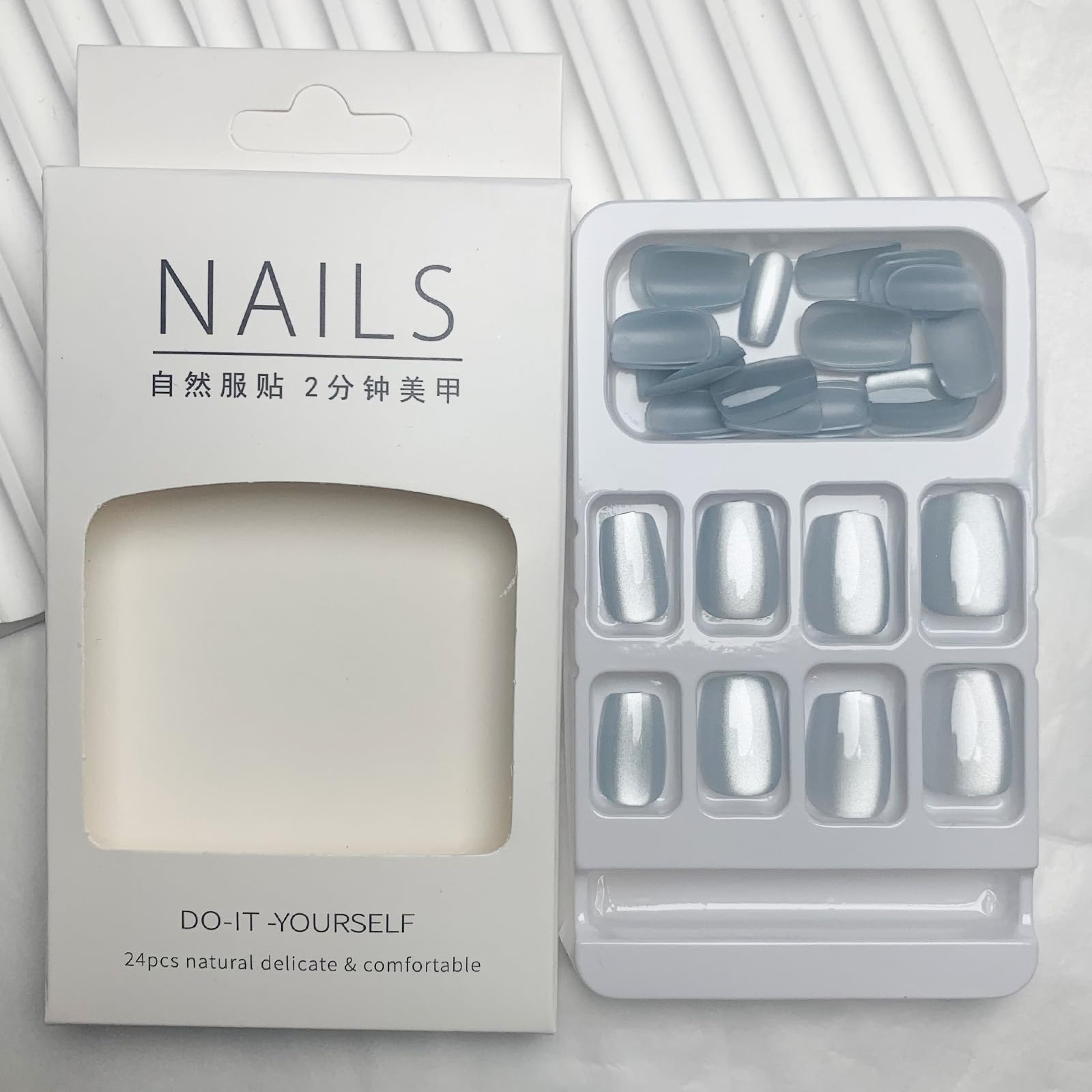 White Cat Eye Press on Nails Short Fake Nails Glossy Acrylic Nails Shiny Square False Nails Full Cover Glue on Nails Stick on Nails for Squoval Manicure 24Pcs - Image 6