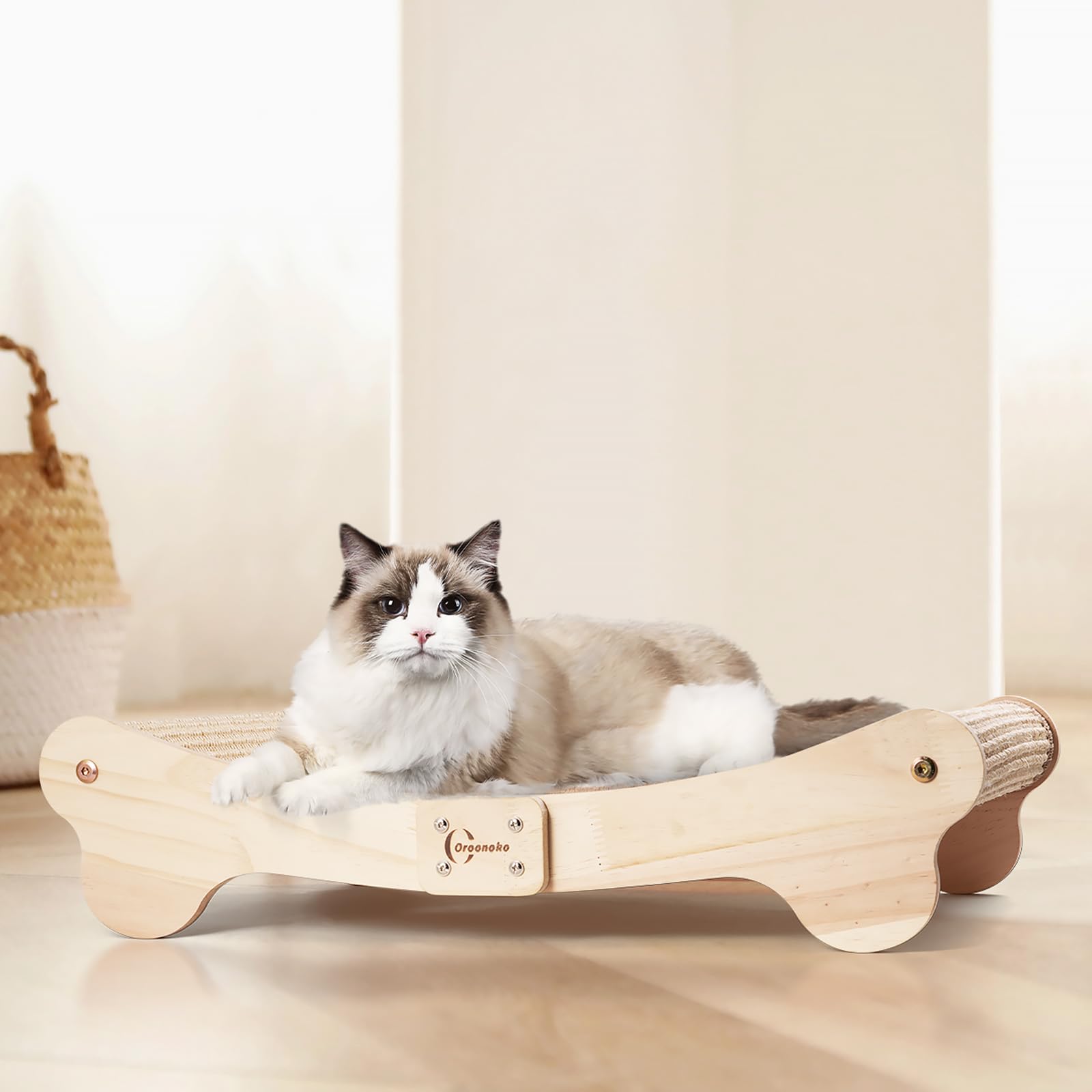Photo 1 of Oroonoko Cat Scratcher Bed for Indoor 2-in-1 Sisal Scratching Post & Hammock with Easy Assembly, Non-Tip Wood Base, Large Cat Bed & Scratch Pad (2-in-1 scracher Bed)