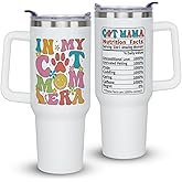 bchiijds Cat Mom Gifts for Women, 40 oz Cat Mom Cup Tumbler with Handle Lid and Straw