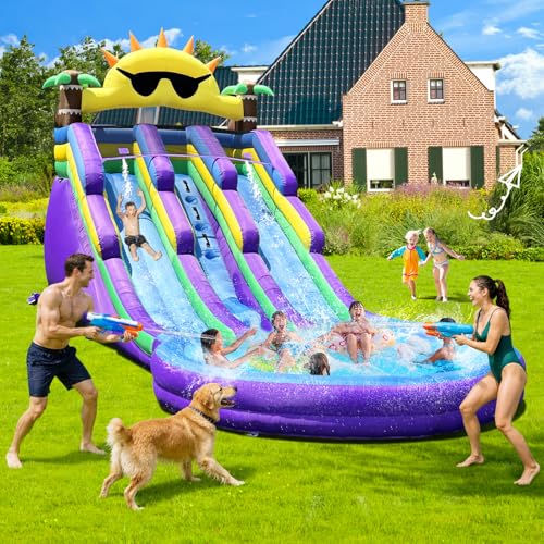 Inflatable Water Slide with Big Splash Pool, Water Slides Backyard Water Slide and Swimming Pool Summer Splash Party (Sun Glassess)