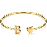 Turandoss Gifts for Women Teen Girls Kids - Gold Initial Heart Bracelets, Dainty 14K-Gold-Plated Letter A-Z Initial Heart Cuff Bangle Bracelets, Birthday Gifts for Girlfriend Jewelry