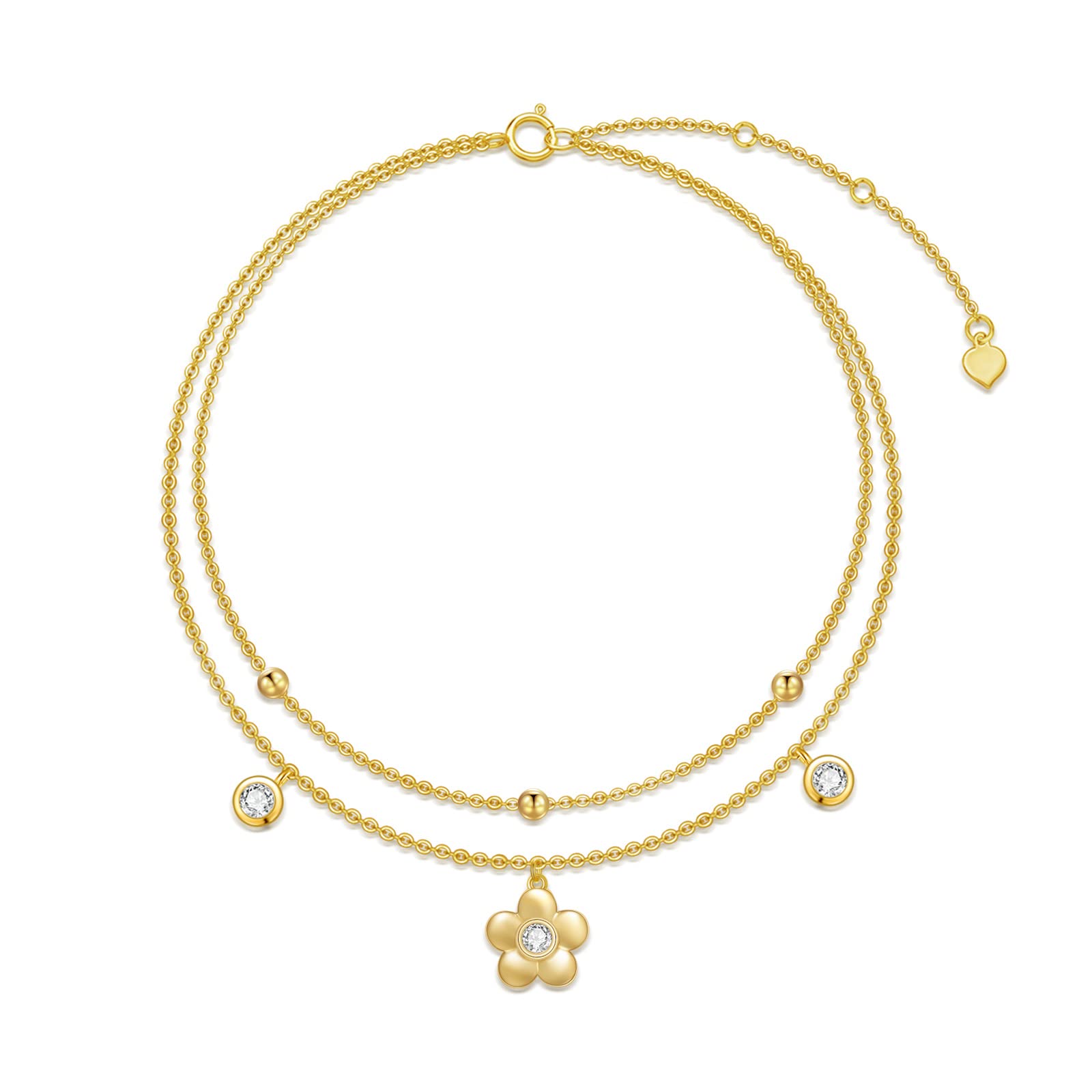 YDD 9ct Gold Anklets for Women, Solid Gold Cross/Butterfly/Flower/Evil Eye Anklet Mothers Day Gifts for Mum Wife Her 8'' +2'' inch