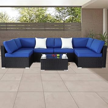 Amazon.com: Patio Furniture Sofa Outside Couch PE Black Wicker 80pcs ...