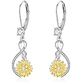 Zhi Kexin Sunflower Dangle Drop Earrings for Women 925 Sterling Silver Sunflower Dangling Leverback Earring Anniversary Birthday Jewelry Gifts