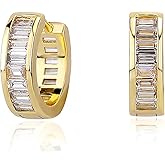 YOSZO Hoop Earrings for Women 18K Gold Plated Iced Out Silver Huggie Earrings for Men Hypoallergenic Cubic Zirconia Earrings