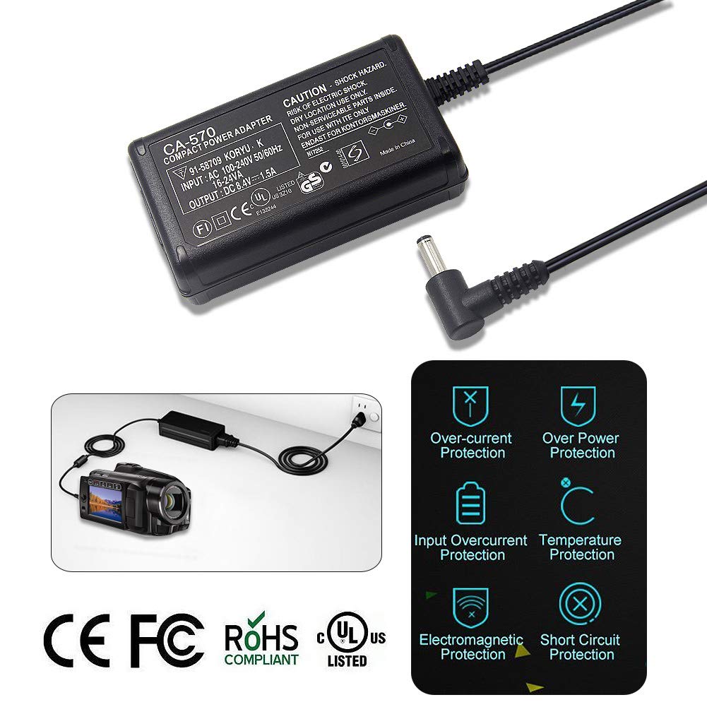 Amazon.com: CA-570 Adapter Charger Compatible with Canon ZR60 ZR65MC ZR70MC  ZR80 ZR85 ZR90 ZR100 ZR200 ZR300 ZR400 ZR500 ZR600 ZR700 DC10 DC100 DC19  DC20 ...