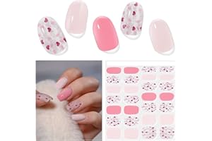 DUKASOU 28pcs Semi Cured Gel Nail Strips, Gel Nail Stickers Work with Any UV Nail Lamps, Long Lasting Gel Nail Wraps for Women, Includes Prep Pads, Nail File & Wood Stick(Nude Pink Love)