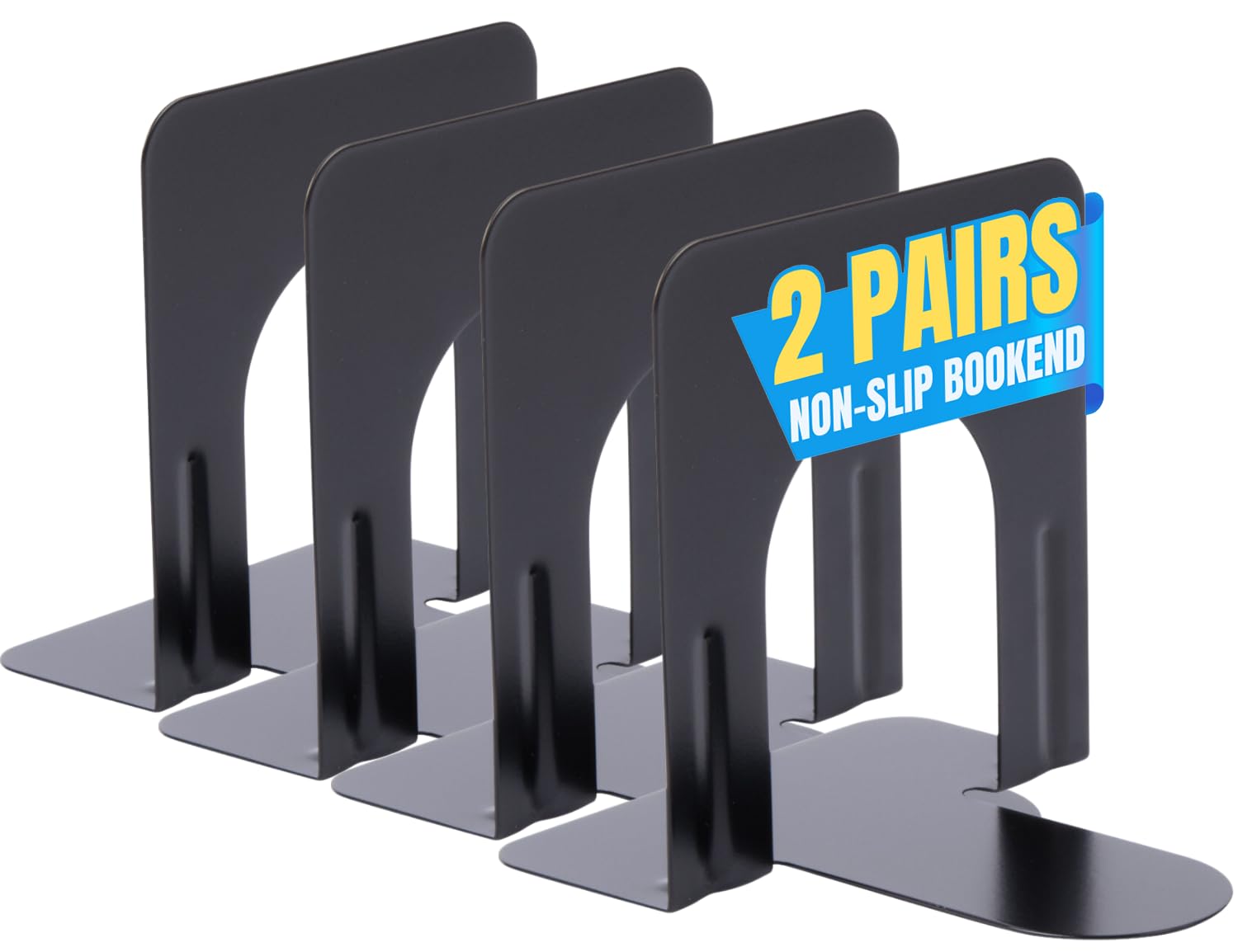 Photo 1 of 1InTheOffice Bookends for Shelves, Metal Bookends, 5 1/4" x 4 3/4" x 5", Non-Slip, Black, 4 Pack