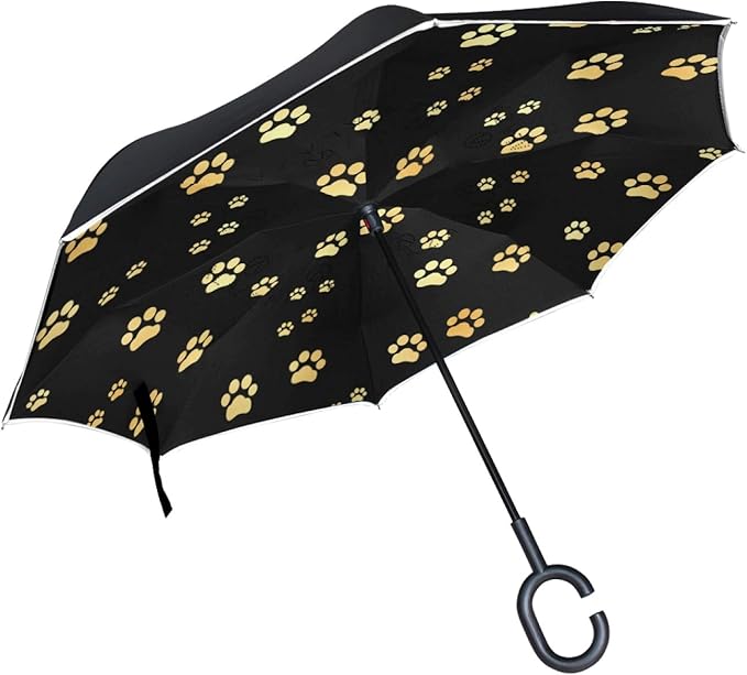 Animal Gold Footprint Double Layer Inverted Umbrella,C-Shaped Handle