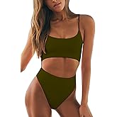 Meyeeka Womens Scoop Neck Cut Out Front Lace Up Back High Cut Monokini One Piece Swimsuit