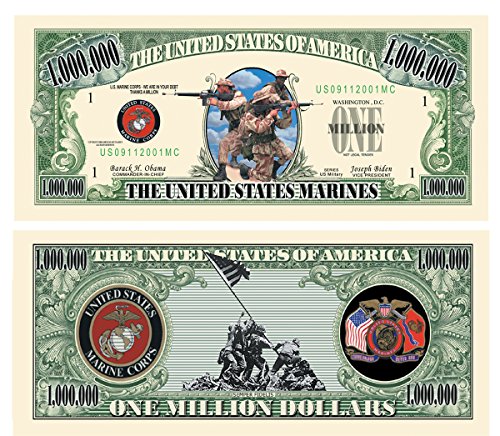 American Art Classics Pack of 5 - U.S. Marines USMC $Million Dollar$ Novelty Bill Collectible - Best Gift for The Marine - Semper Fi