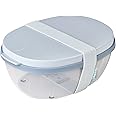 Mepal – Salad Box Ellipse – Salad Lunch Box With Several Compartments - Bento Box for Salads On The Go - Healthy Lunch & Lifestyle - 1300 ml + 600 ml - Nordic Blue