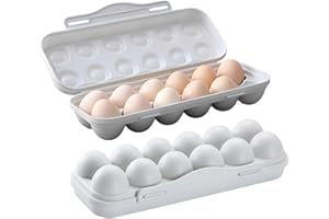 Egg Holder for Fridge, 2Pcs Reusable Egg Carton with Lid, 12 Grid Holder for Fridge, Stackable Space-Saving Plastic Tray for 