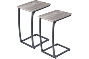 LAKEMID C-Shaped End-Table Set of 2 - Side Table for Couch,Curved Support Legs, Slide Under Couch Table for Sofa, TV Tray Table for Living Room Bedroom（Lvory）