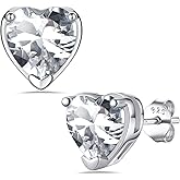 Bestyle 925 Sterling Silver 2CT Birthstone Stud Earrings for Women, Hypoallergenic Heart/Round/Square Cubic Zirconia Earrings Dainty Jewelry Gifts for Birthday,Christmas,Valentine's Day