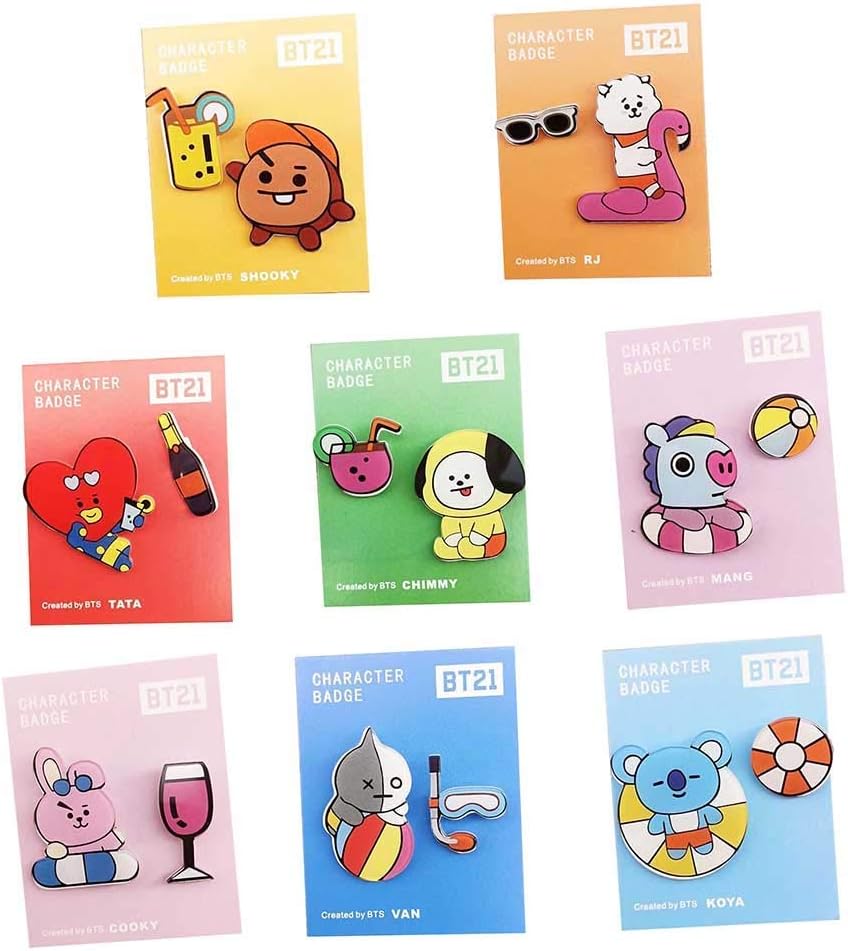 GOTH Perhk KPOP BTS Brooch Set Cute Enamel Badge Brooch Pins for Backpack Hat Clothing, 2pcs or 8pcs
