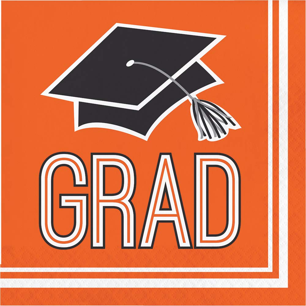 Creative Converting Graduation School Spirit Orange Napkins, 6.5", Pack of 36