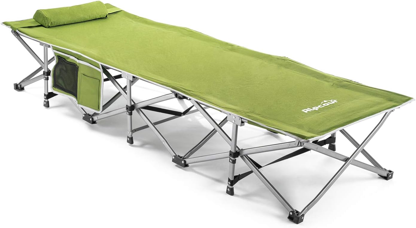 Alpcour Folding Camping Cot – Extra Strong Single Person Small-Collapsing Bed in a Bag w/Pillow for Indoor & Outdoor Use – Deluxe Comfortable Extra Heavy Duty Design Holds Adults & Kids Up to 440 Lbs