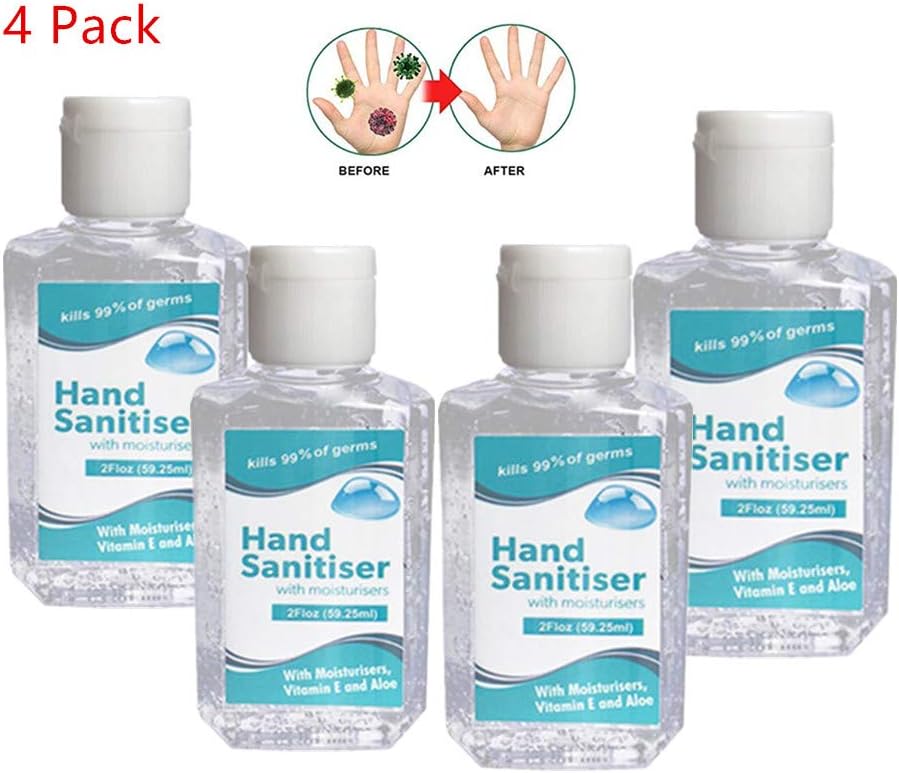 YZG LIFE 4 Pack Hand Sanitizer Gel with Moisturizers and Vitamin E Bulk Travel Size, 60 ML Disposable No Clean Hand Wash, Waterless Clear Bottle Cleaning Hand Soap, Quick Drying