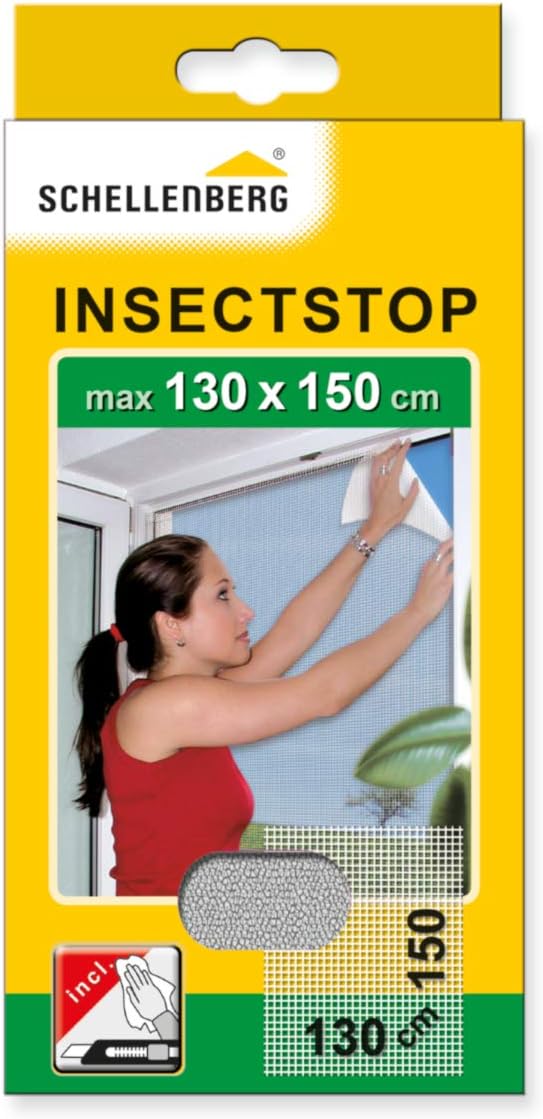 Schellenberg 50714 Fly Screen, Insect, Mosquito Protection for Windows – Various Sizes, White, 130x150cm