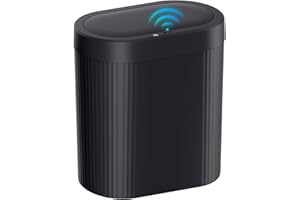 jinligogo 5 Gallon Bathroom Trash Can with Lid, Automatic Motion Sensor Black Trash Can, Touchless Slim Waterproof Garbage Bin for Kitchen, Bedroom, Office, and Bathroom