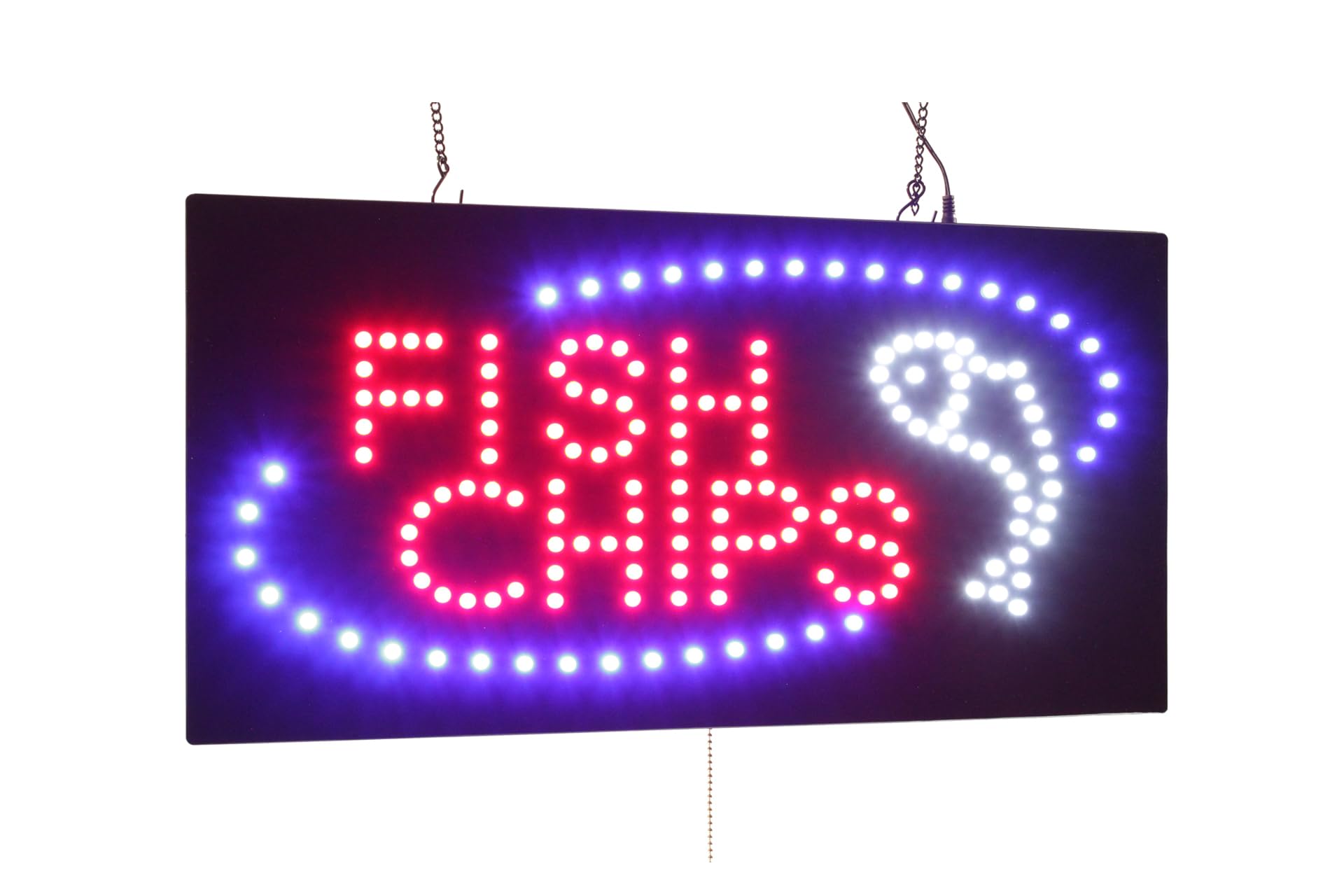 Fish and Chips Sign, TOPKING Signage, LED Neon Open, Store, Window, Shop, Business, Display, Grand Opening Gift