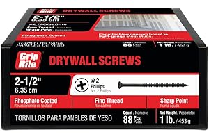 Grip-Rite 212DWS1 #8 X 2-1/2" Phillips Bugle Head Fine Thread Sharp Point Drywall Screw, 1lb Box