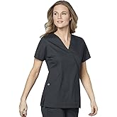 WonderWink Womens Wonderwork Women's Mock Wrap Top (Size 2x-5x) Medical Scrubs Shirts, Pewter, 3X-Large US