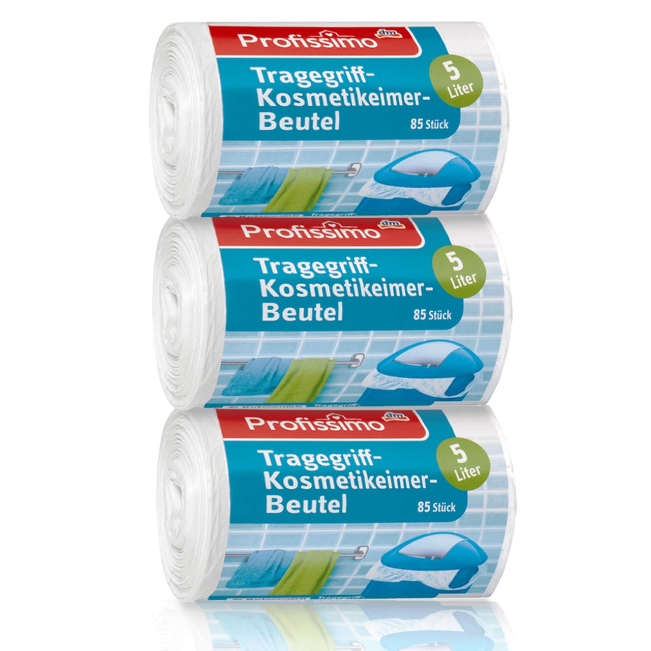 Cosmetic bin liners with carry handle, 5 litres, pack of 3, 255 (3 x 85 pieces), made of recyclable polyethylene (PE).