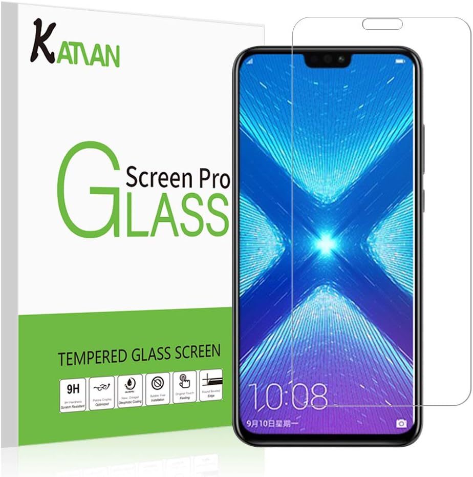 [2 Pack] KATIAN Compatible with Huawei Honor 8X Screen Protector, HD Clear Protector [Anti-Scratch] [No-Bubble] [Case-Friendly], 9H Hardness Tempered Glass Screen Film for Huawei Honor 8X (Clear)