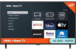 ONN 43-Inch Class 4K Ultra HD LED Smart TV HDR (2160p) Resolution, 60 Hz Refresh Rate, DLED Display, Wireless Streaming - 100012584 (Renewed)