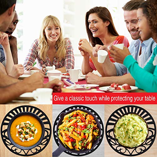 Silicone Trivet Set For Hot Dishes | Modern Kitchen Hot Pads For Pots & Pans | Country Rooster Design (Symbol of Prosperity & Good Luck) Mimics Cast Iron Trivets | 7.5" Round, Set of 3, Black - Thumbnail 6